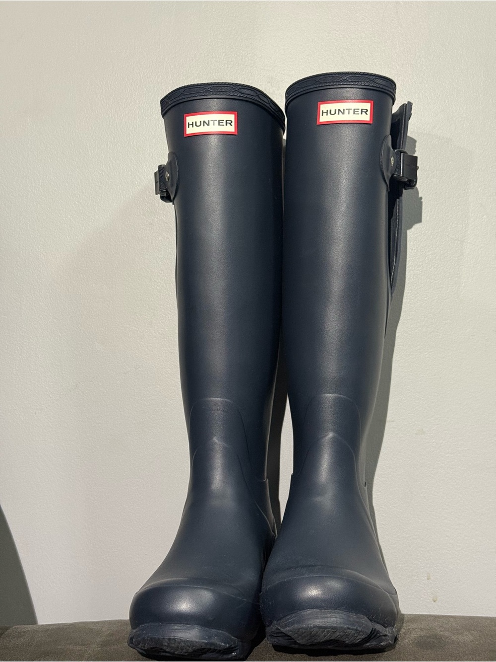 Hunter Tall Rain Boots in Navy with Red Logo